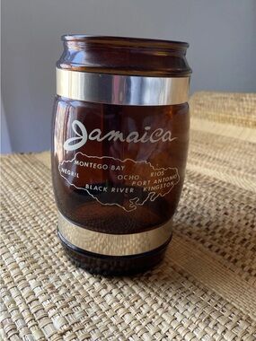 Vintage Brown Jamaica Glass Travel Mug with Silver Bands